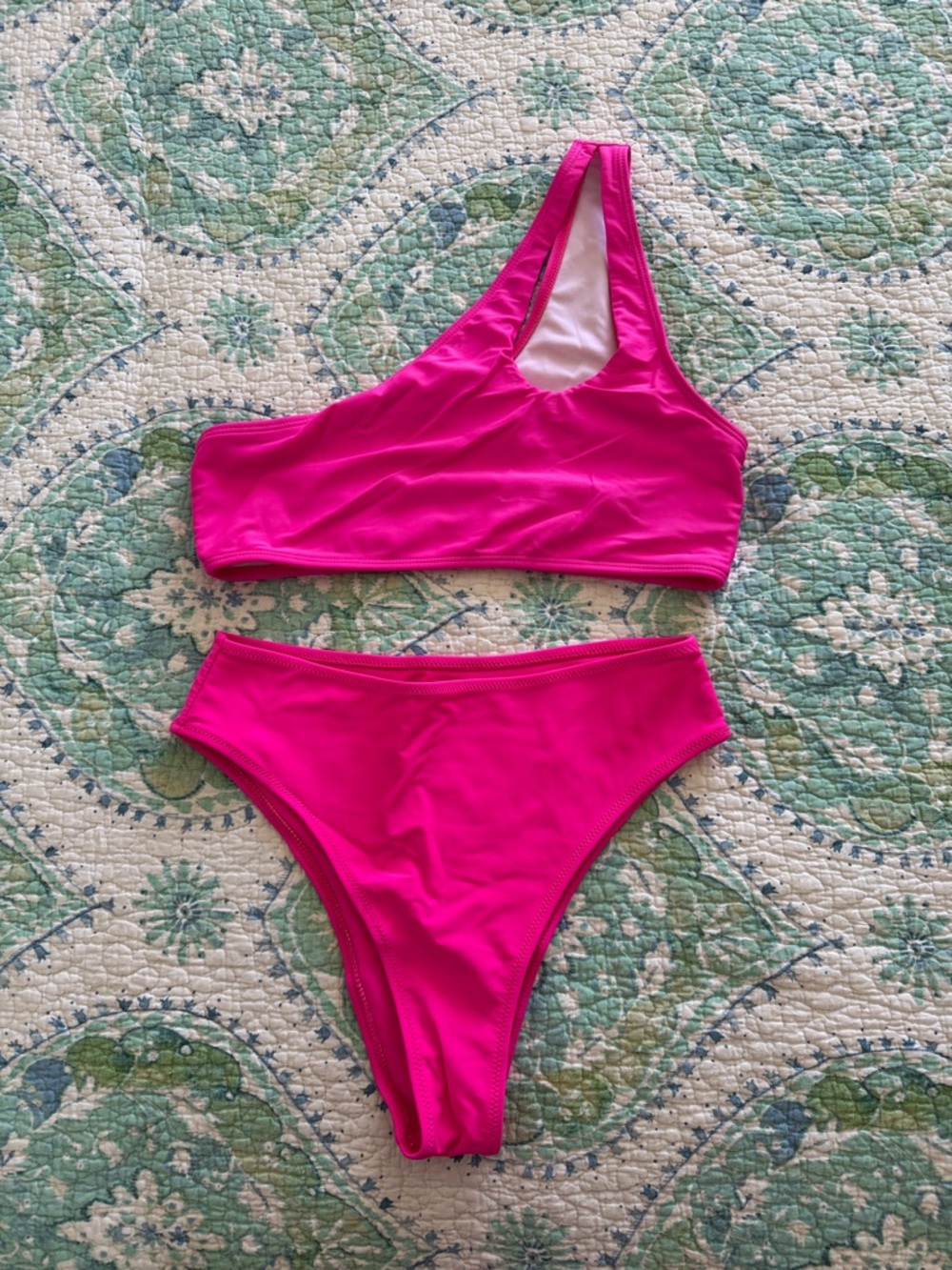 SHEIN Hot Pink One-Shoulder Bikini Set